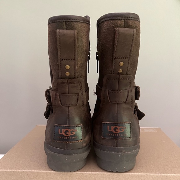 UGG Australia Simmens Leather Boots Shoes Stout Brown Women’s 6 Zipper Mid Calf - Picture 5 of 10